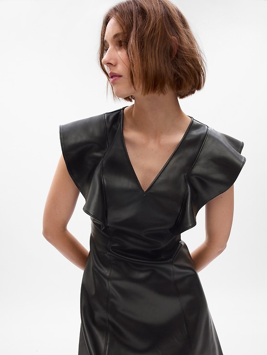 Image number 3 showing, Vegan Leather Flutter Mini Dress