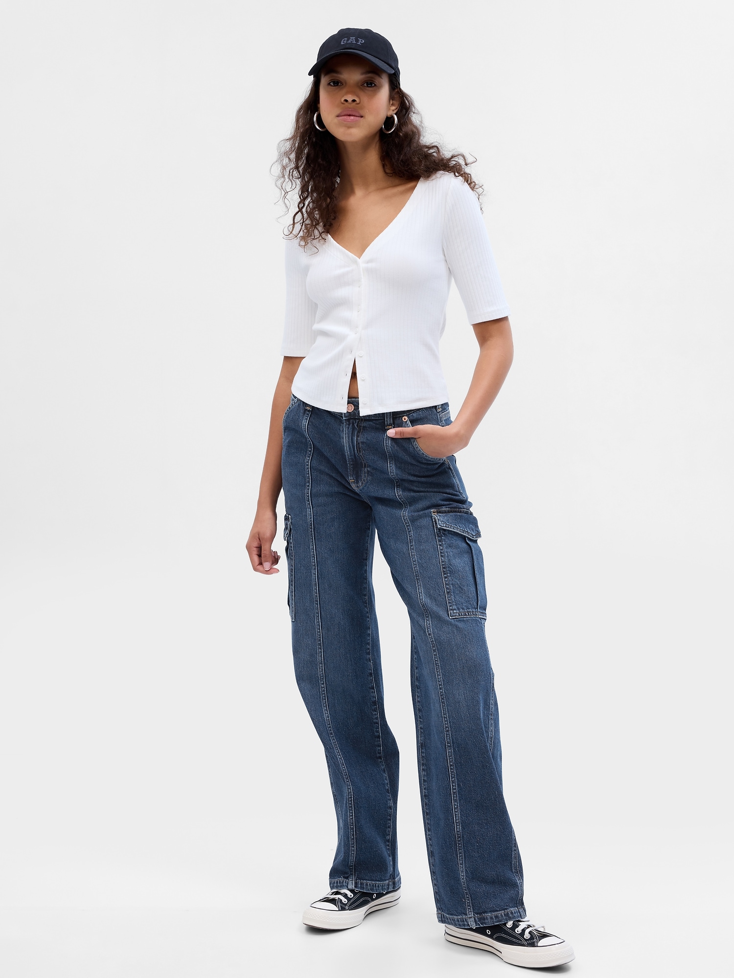 Gap Mid Rise '90s Loose Cargo Jeans In Medium Indigo