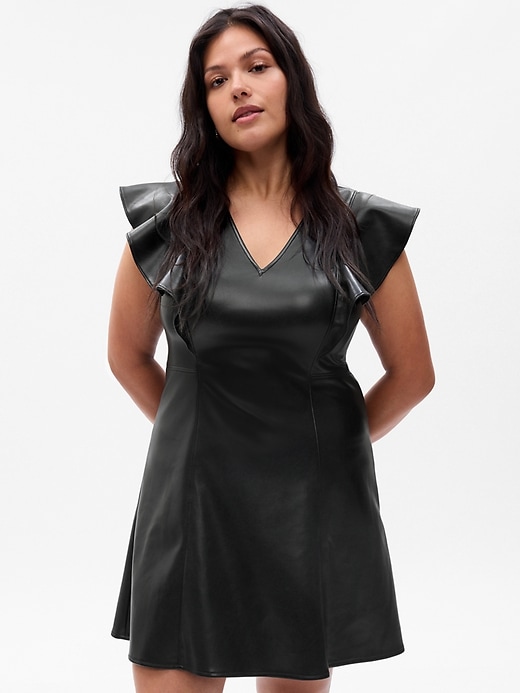 Image number 4 showing, Vegan Leather Flutter Mini Dress