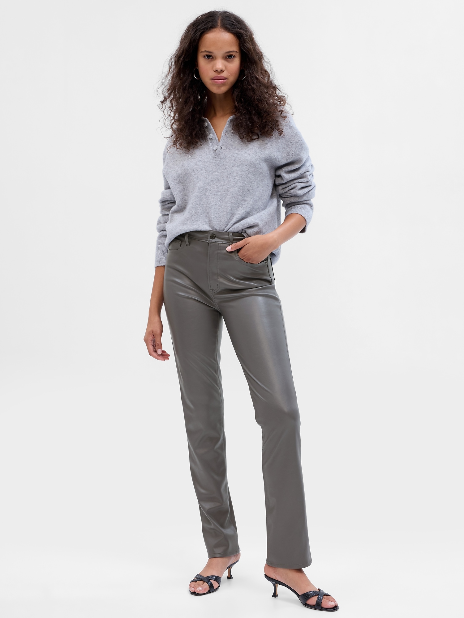 Gap High Rise Faux-leather Vintage Slim Pants In Shadow