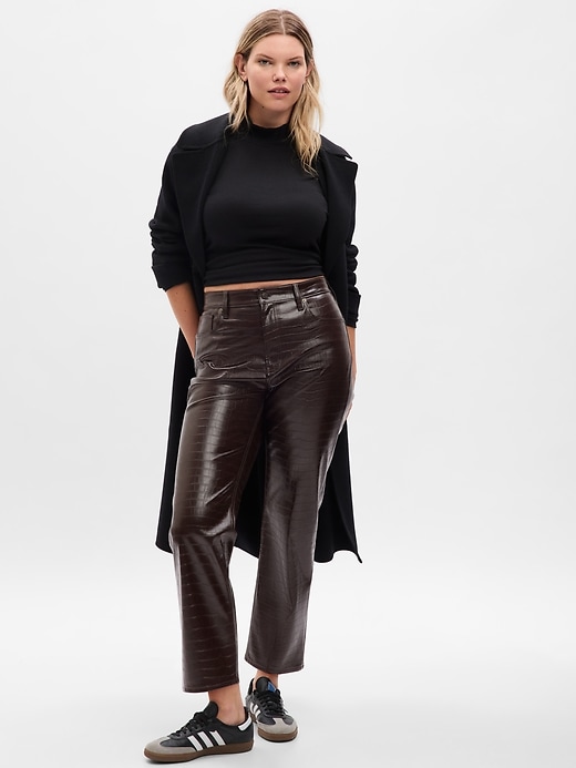 Image number 4 showing, High Rise Vegan Croc Leather Cheeky Straight Pants
