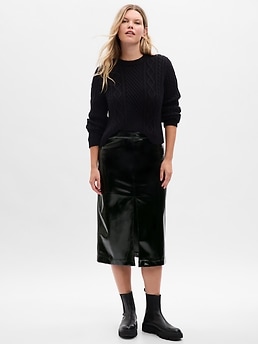 Vegan Leather Midi Skirt