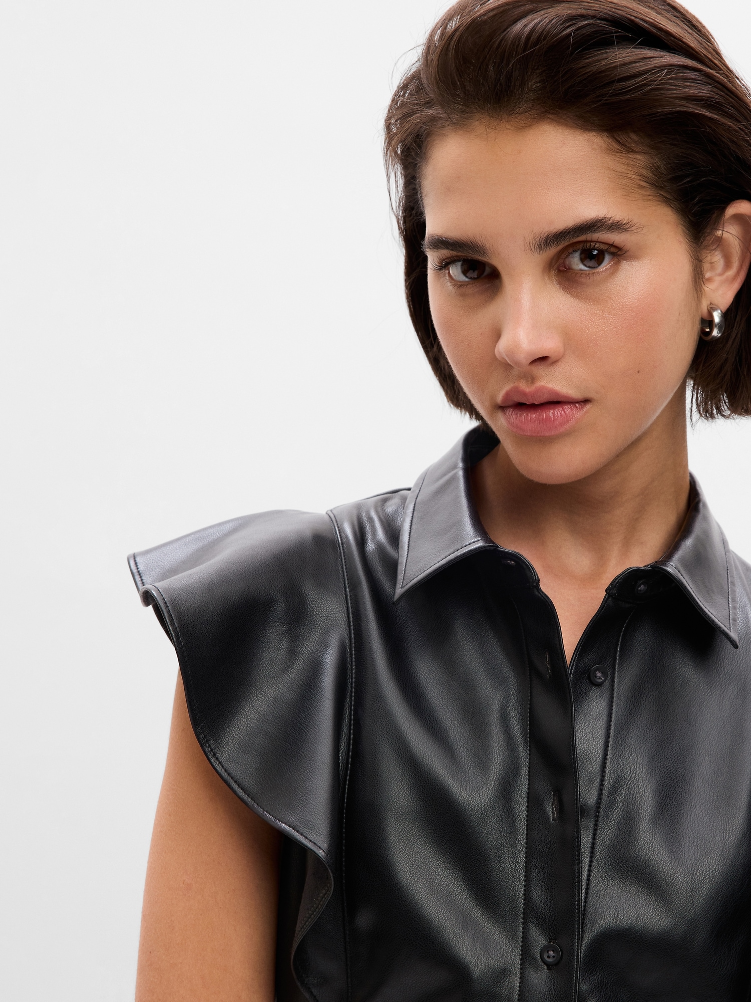 Vegan Leather Flutter Sleeve Shirt | Gap