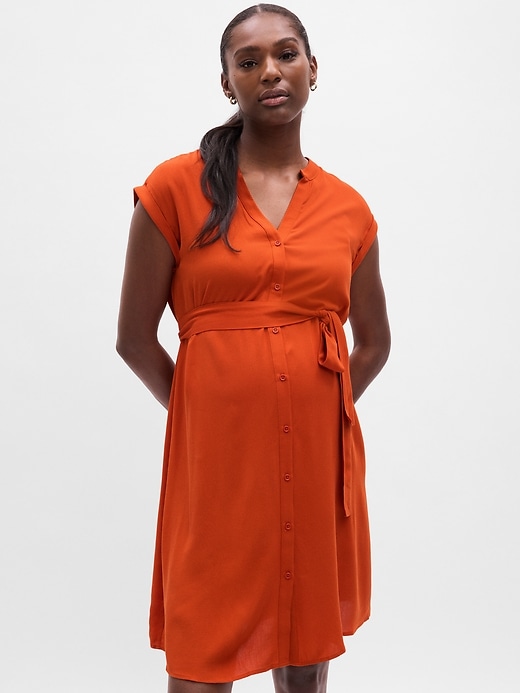 View large product image 1 of 1. Maternity Button-Front Midi Dress