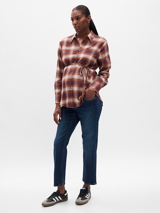 Image number 3 showing, Maternity Tie-Waist Plaid Shirt