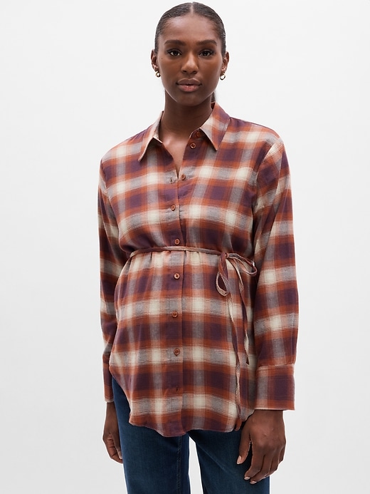 Image number 2 showing, Maternity Tie-Waist Plaid Shirt