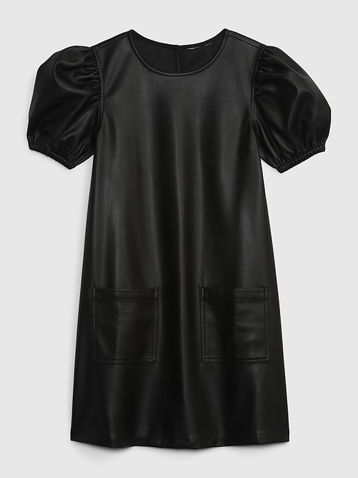 Image number 3 showing, Kids Puff Sleeve Vegan Leather Dress