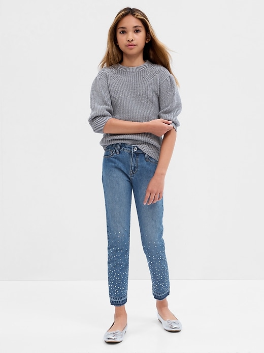 Image number 1 showing, Kids Mid Rise Rhinestone Girlfriend Jeans