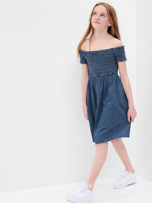 Image number 1 showing, Kids Smocked Denim Dress