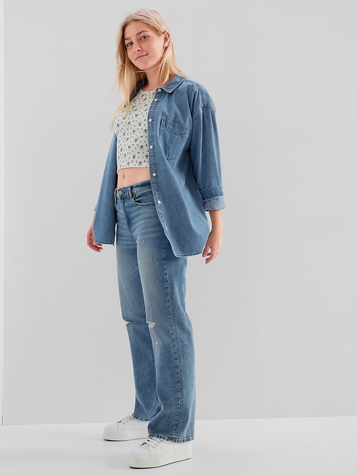 View large product image 1 of 4. Teen Oversized Denim Shirt with Washwell