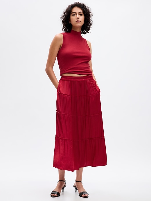 Image number 1 showing, Satin Tiered Maxi Skirt