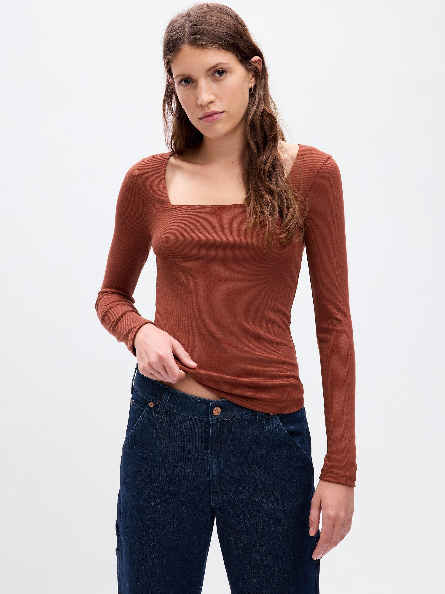 Mini Rib Square Neck T-Shirt