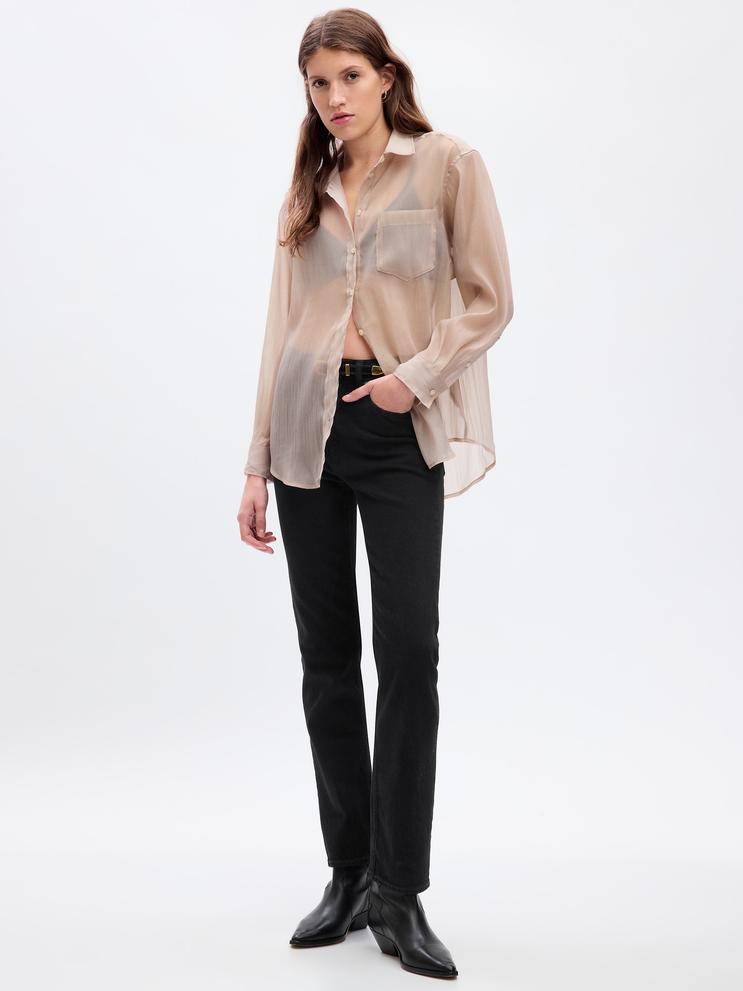 Silk Cotton Sheer Long Sleeve Shirt