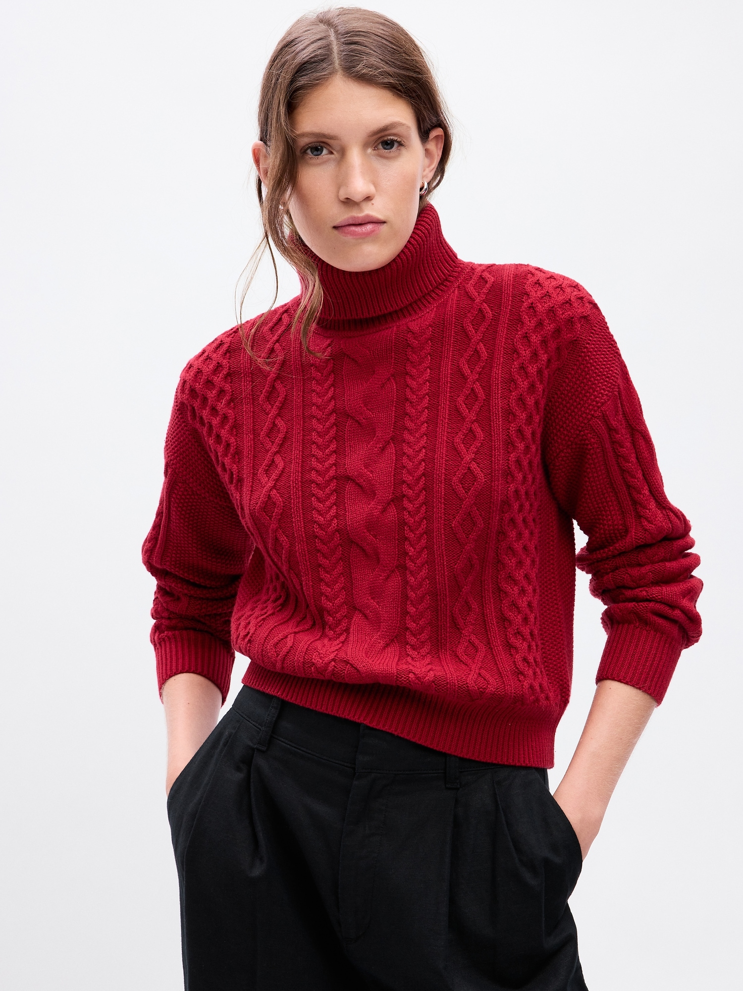 Turtleneck Cable-Knit Cropped Sweater | Gap