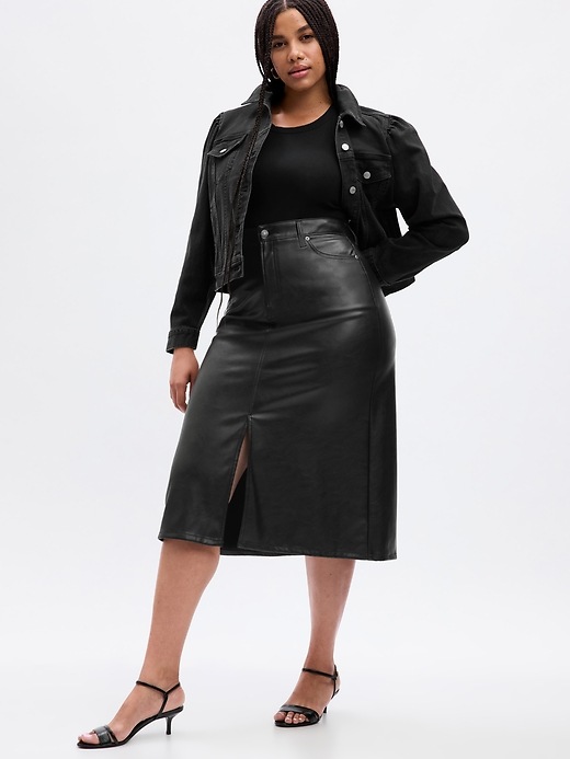 Image number 4 showing, Vegan Leather Midi Skirt