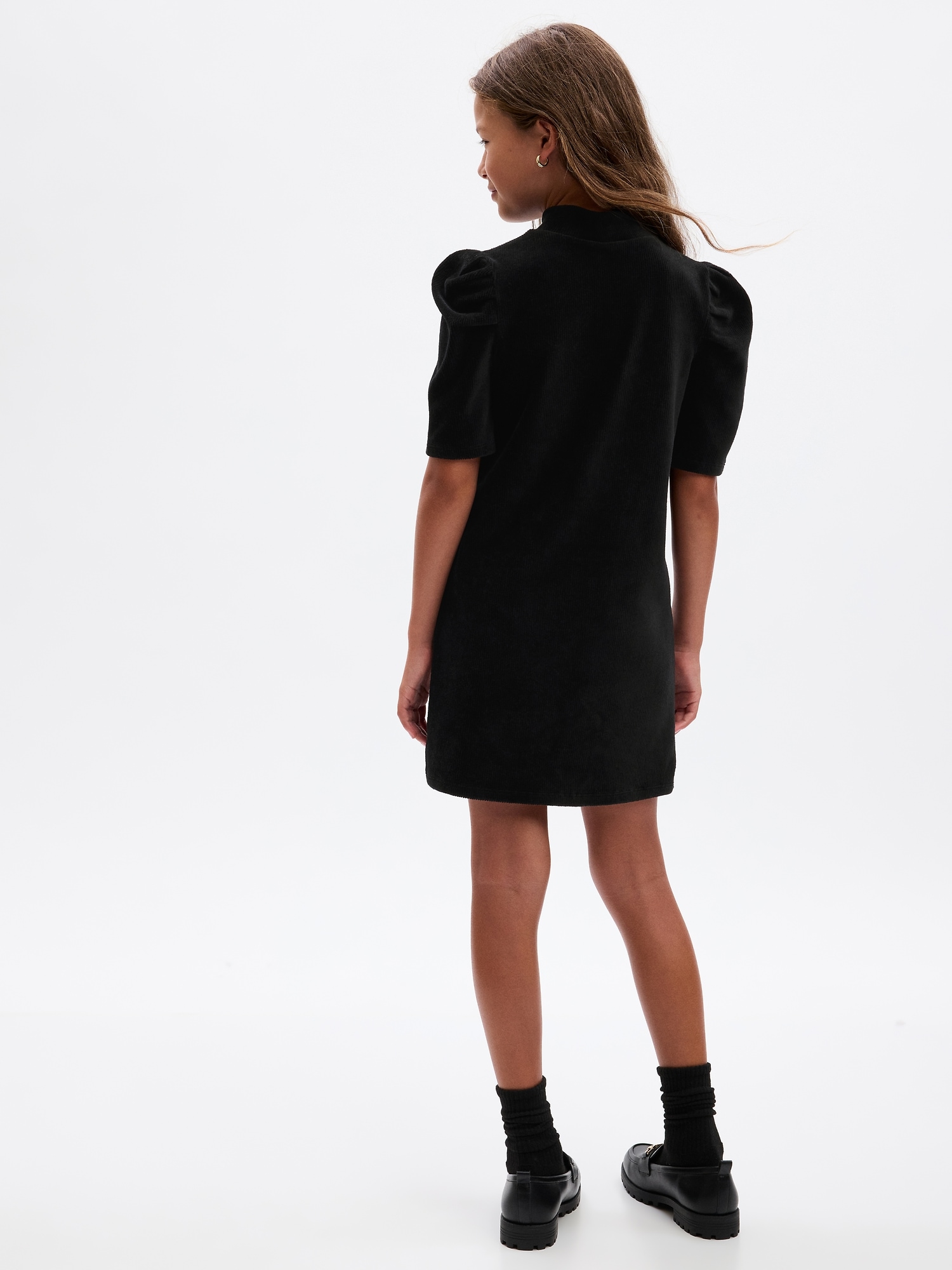 Kids Puff Sleeve Velvet Rib Dress