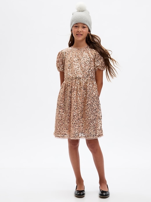 Image number 1 showing, Kids Puff Sleeve Sequin Dress