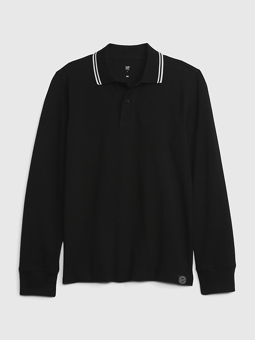 View large product image 1 of 1. Kids Long Sleeve  Pique Polo Shirt