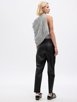 High Rise Vegan Leather Straight Pull-On Pants | Gap