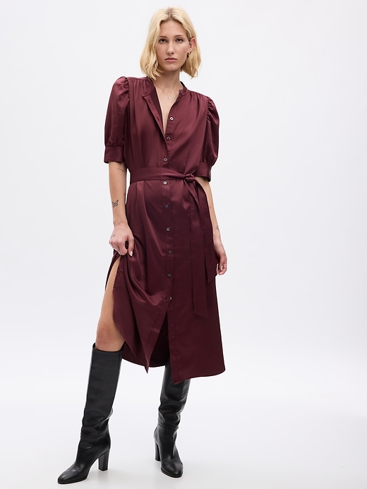 Puff Sleeve Satin Midi Shirtdress | Gap