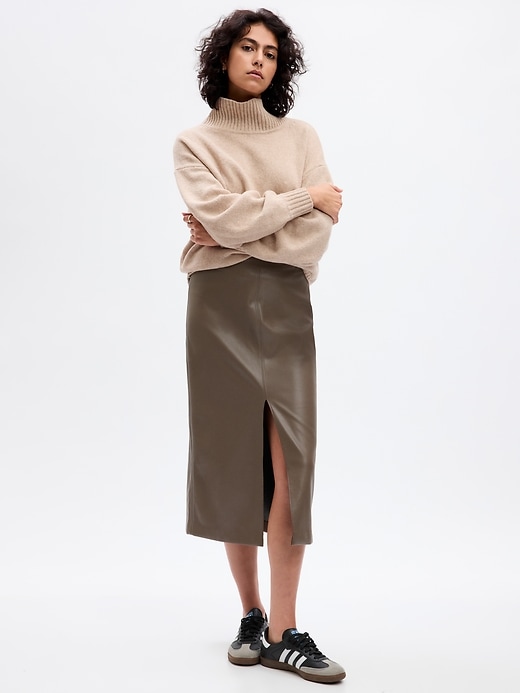 Image number 1 showing, Vegan Leather Midi Skirt