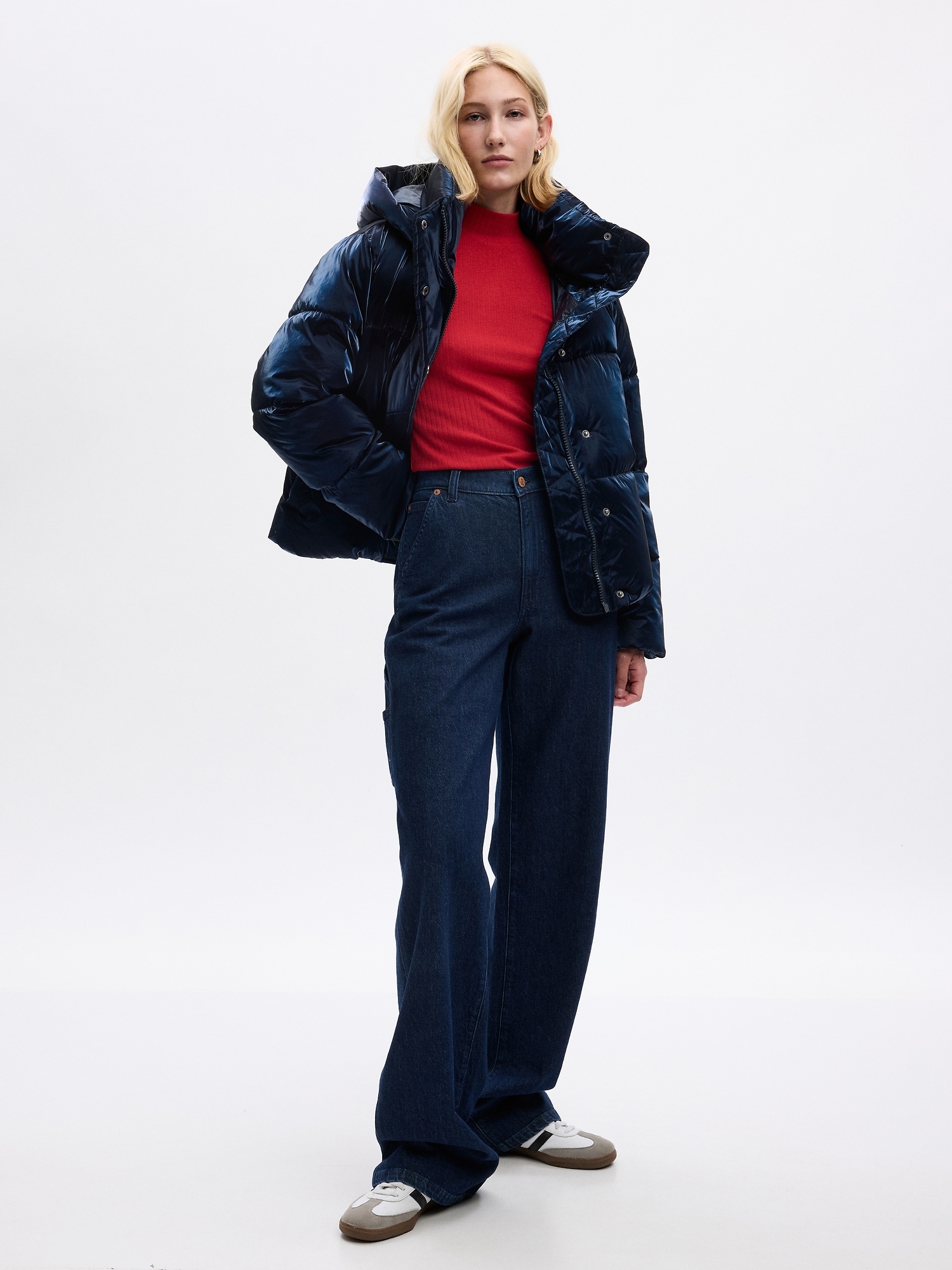 Ladies GAP Blue Nylon Zip Puffer Vest - clothing & accessories