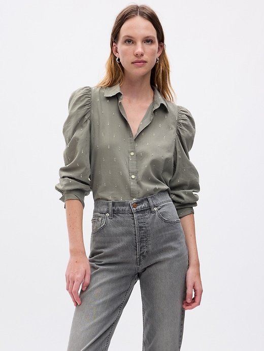Image number 1 showing, Embroidered Puff Sleeve Shirt