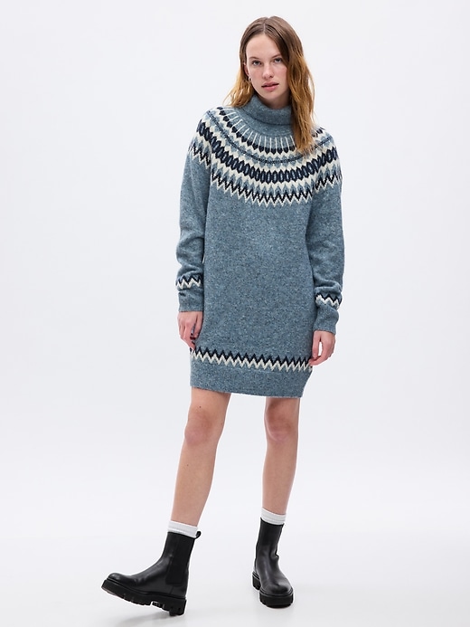 Image number 1 showing, Fair Isle Turtleneck Mini Sweater Dress