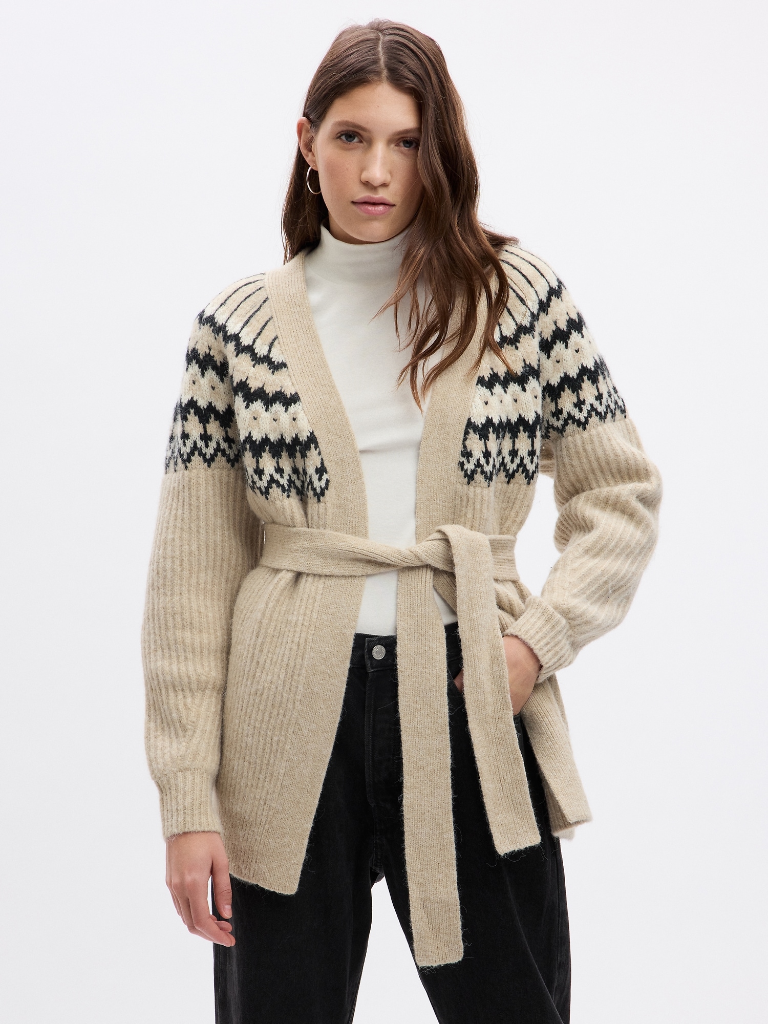 Fair Isle Wrap Sweater Cardigan
