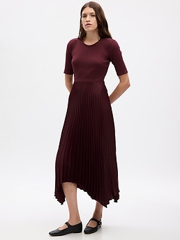 Satin Pleated Midi Dress