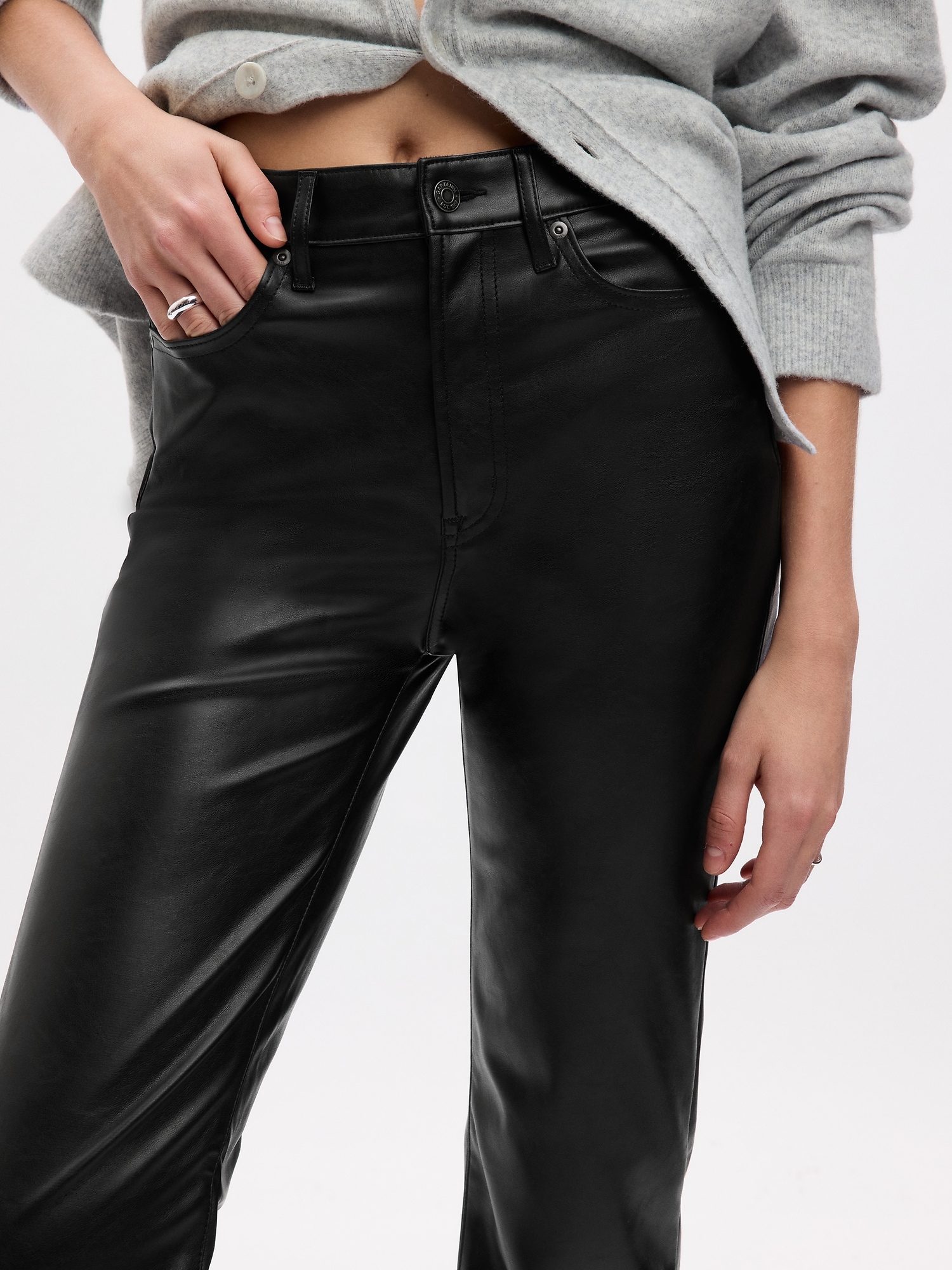 Black Leather Look Skinny Jeans High Stretch Slim Fit Chic - Temu