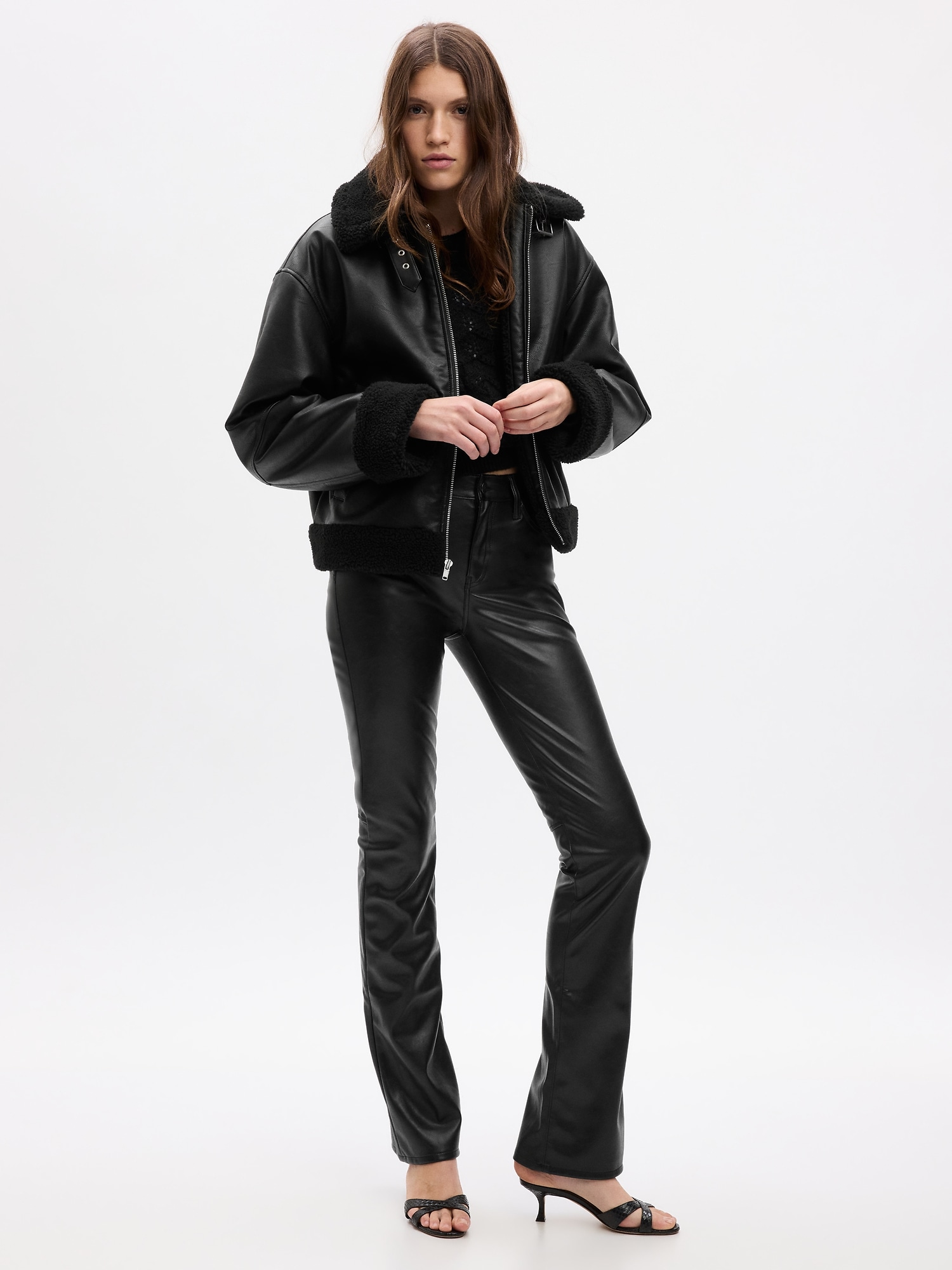 VTG Gap Womens Leather Pants Black Boot Leg 5 Pocket Mid Rise Size 2