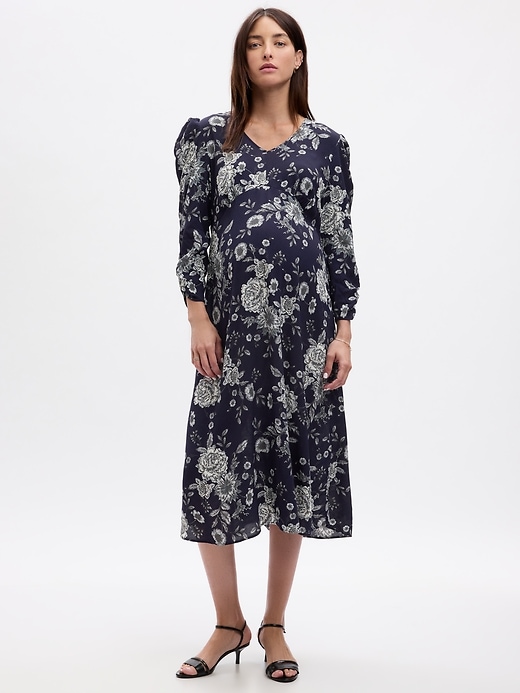 Image number 1 showing, Maternity Puff Sleeve Midi Dress