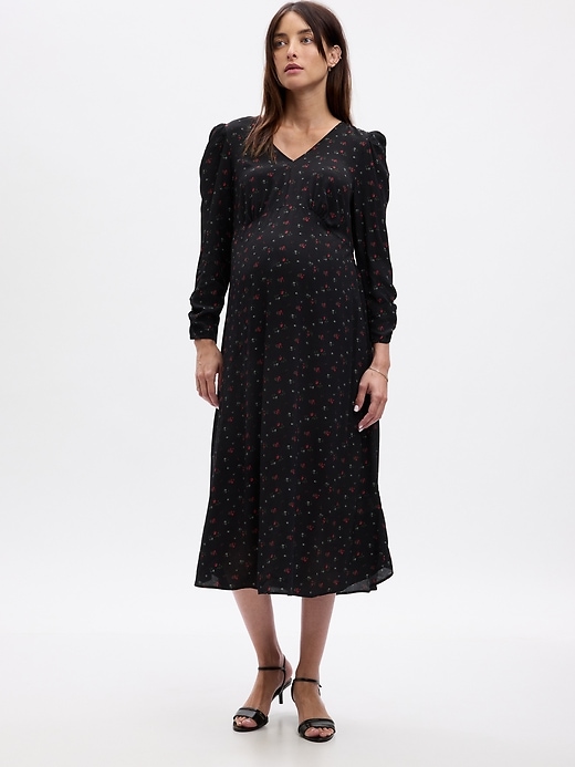 Image number 1 showing, Maternity Puff Sleeve Midi Dress