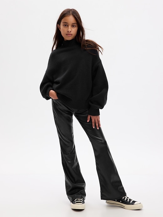 Image number 1 showing, Kids High Rise Vegan Leather '70s Flare Pants