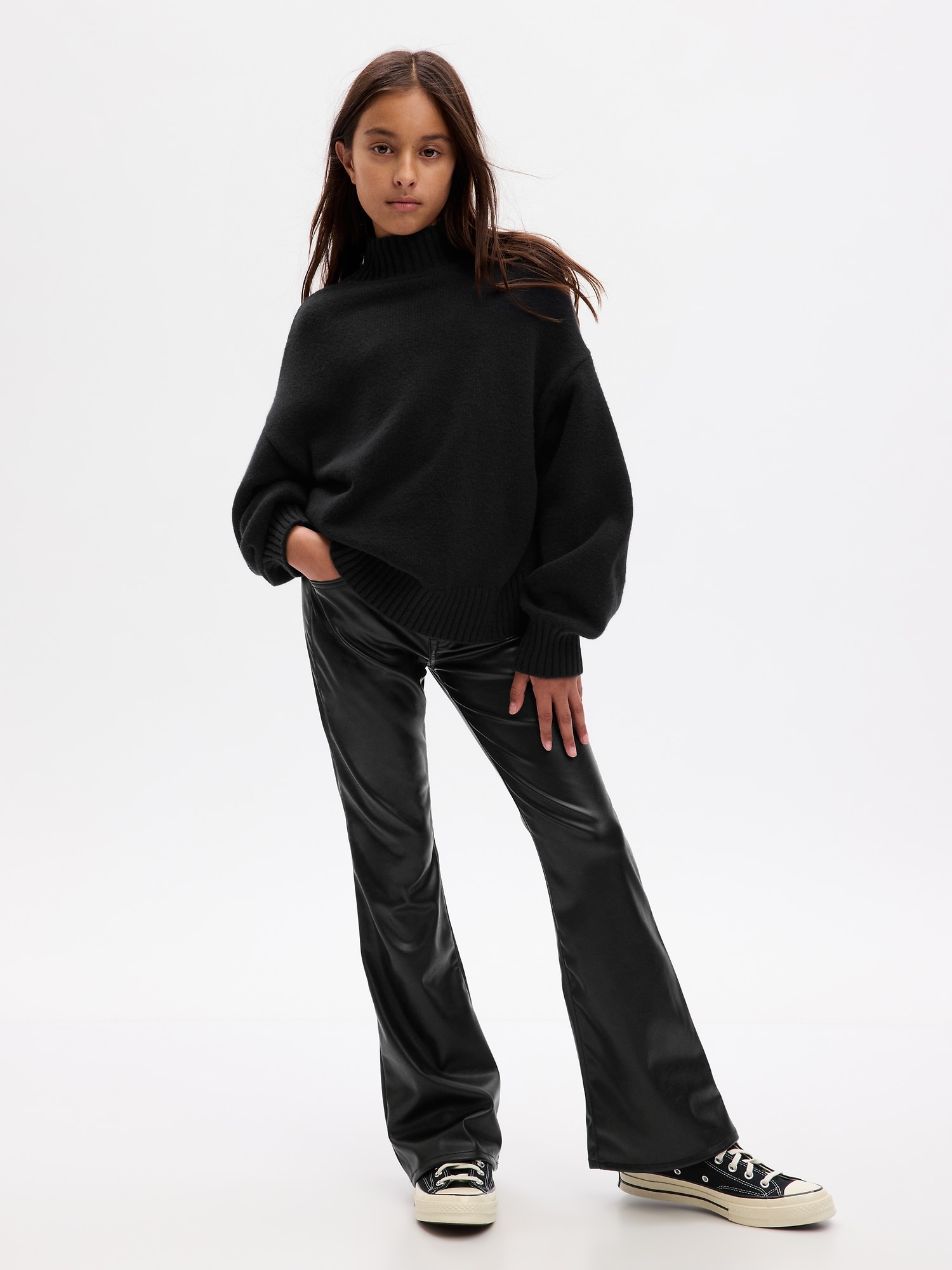 70's Flare Faux Leather Jeans - Black