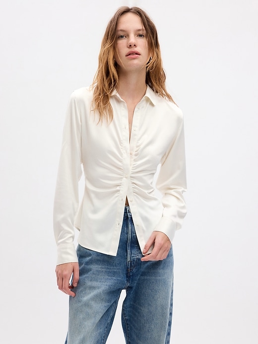Image number 1 showing, Satin Ruched Shirt