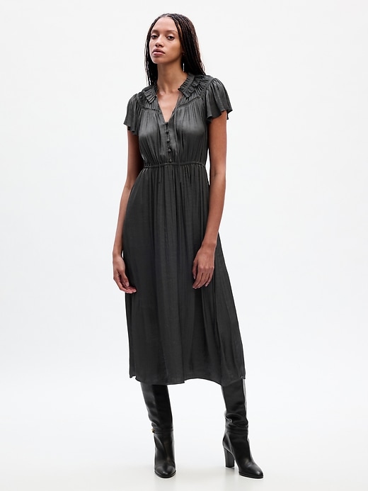 Image number 1 showing, Ruffle-Neck Midi Dress