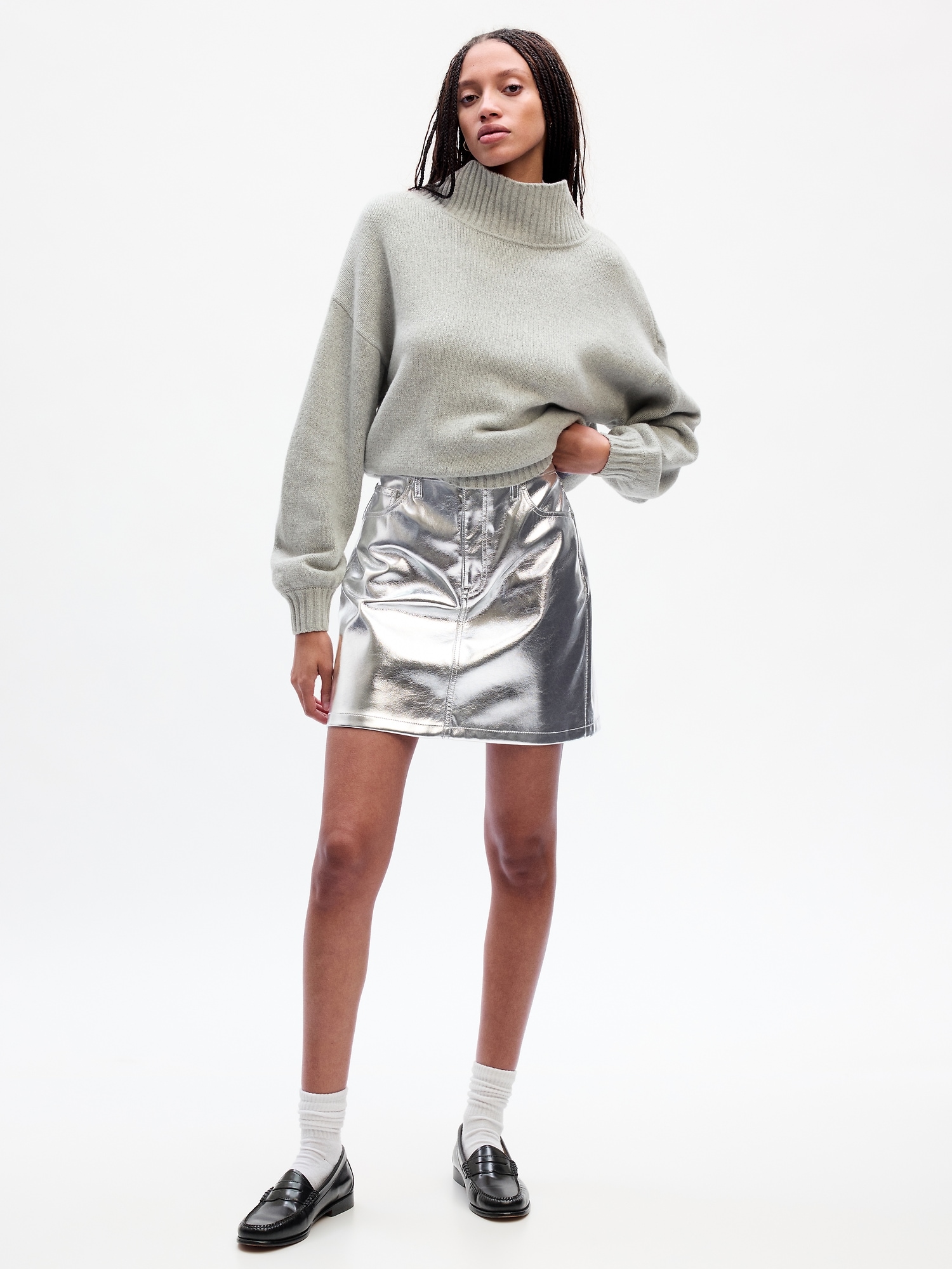 Metallic Vegan Leather Mini Skirt | Gap