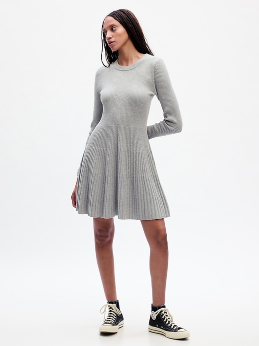 Image number 1 showing, CashSoft Pleated Mini Sweater Dress