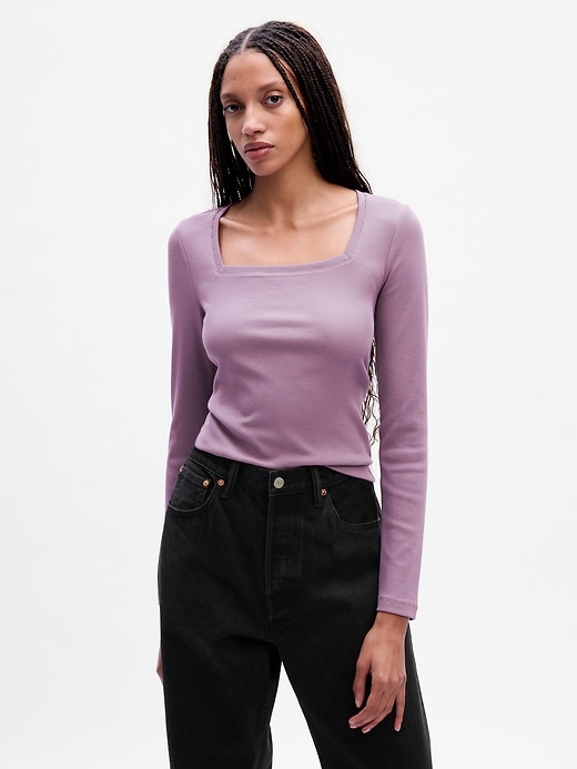 Image number 1 showing, Modern Rib Square-Neck Cropped T-Shirt