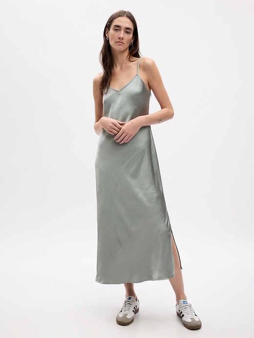 Image number 1 showing, Satin Midi Slip Dress