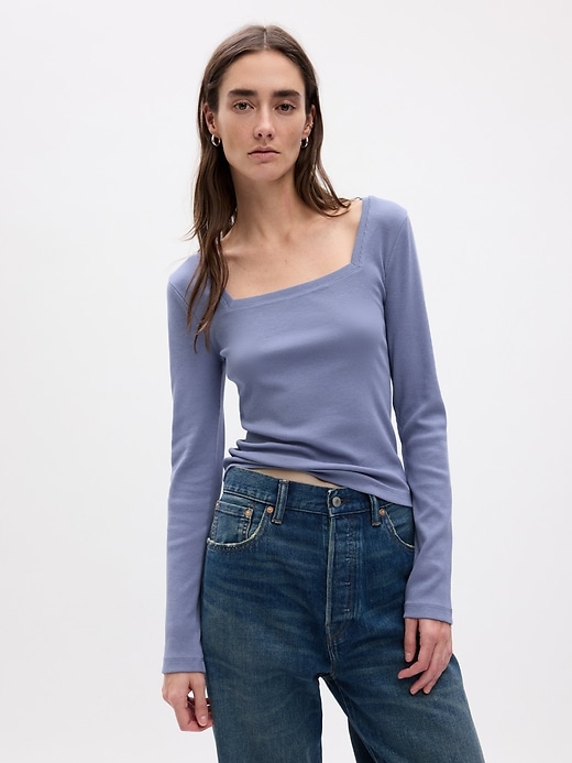Image number 1 showing, Modern Rib Square-Neck Cropped T-Shirt
