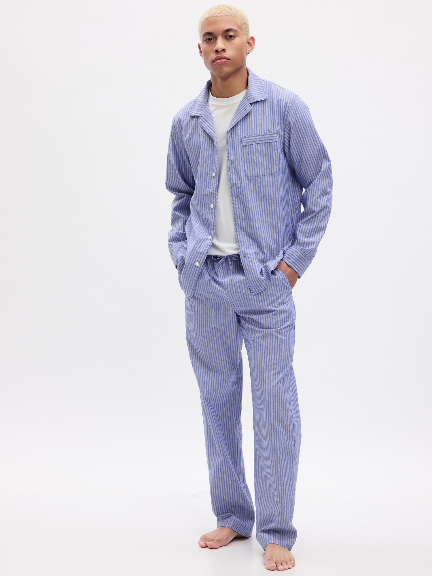 Leisureland Men's Cotton Poplin Pajama Set Stripe Black