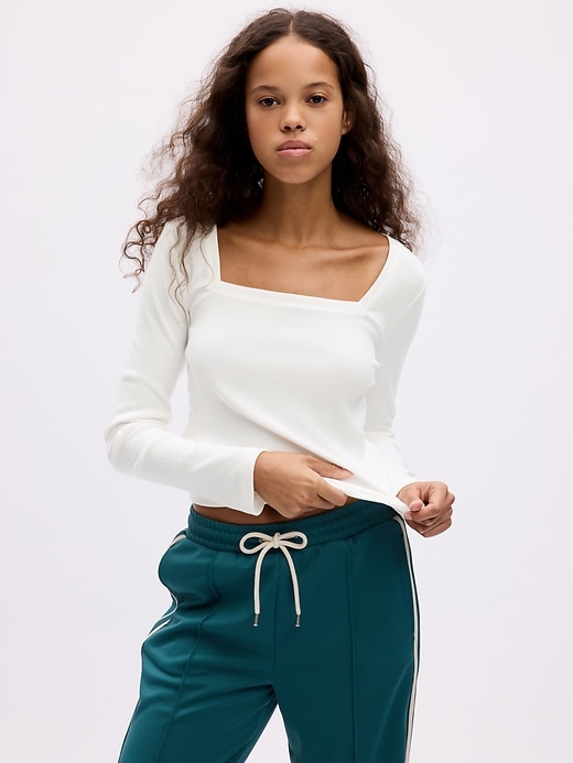 Image number 1 showing, Modern Rib Square-Neck Cropped T-Shirt