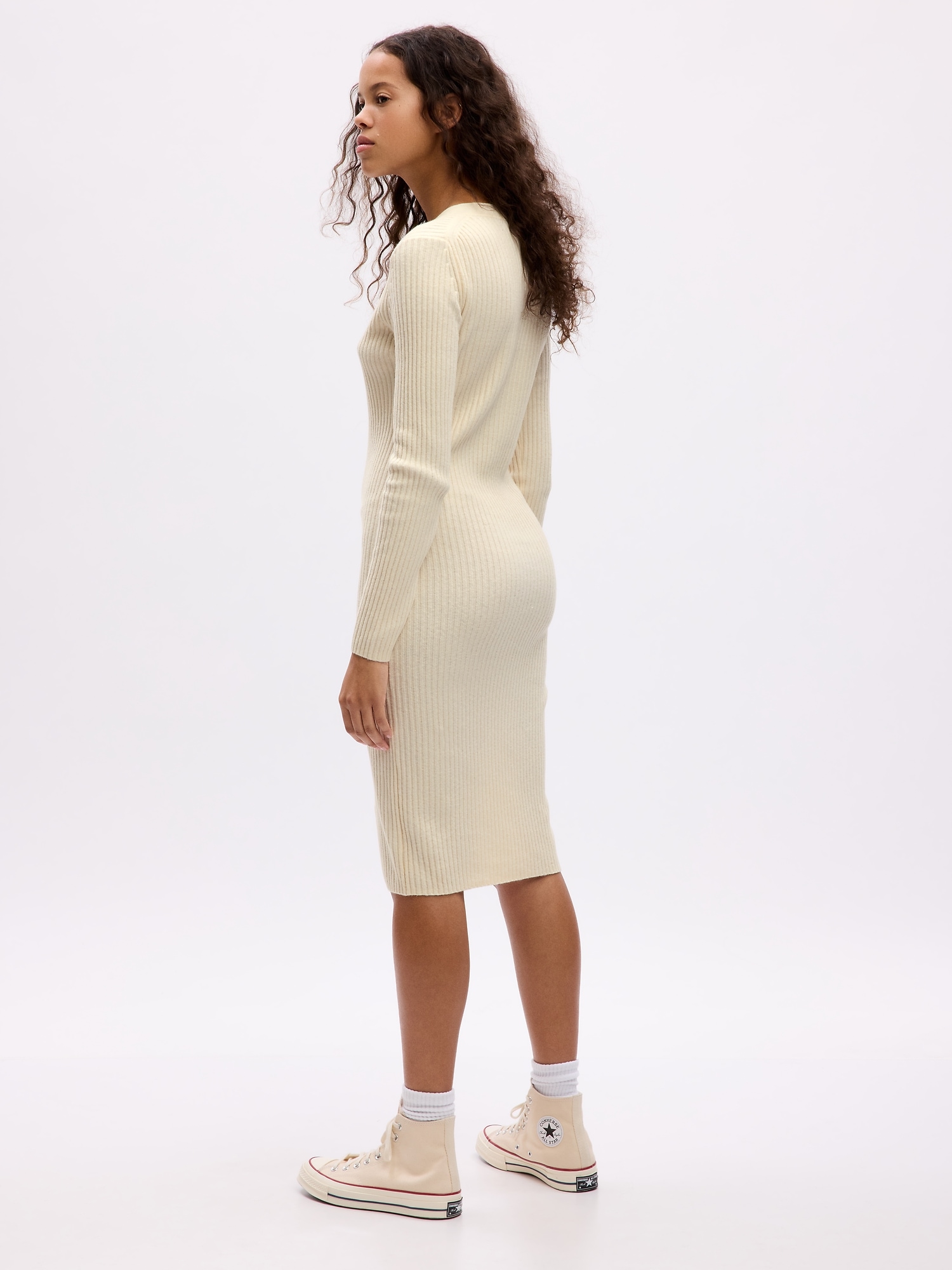 Long Sleeve Broad Rib Knit Midi Sweater Dress