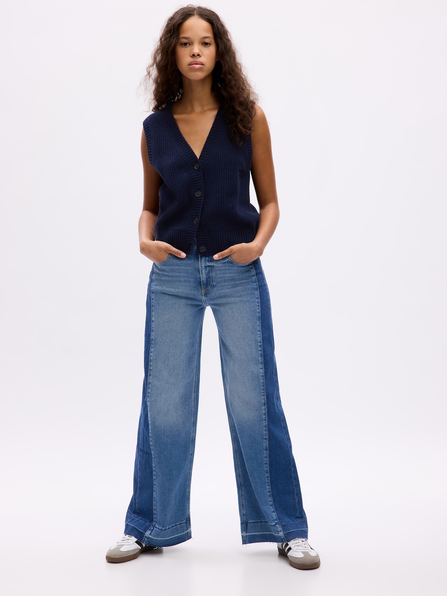 Gap High Rise Stride Wide-leg Jeans With Washwell In Medium Indigo