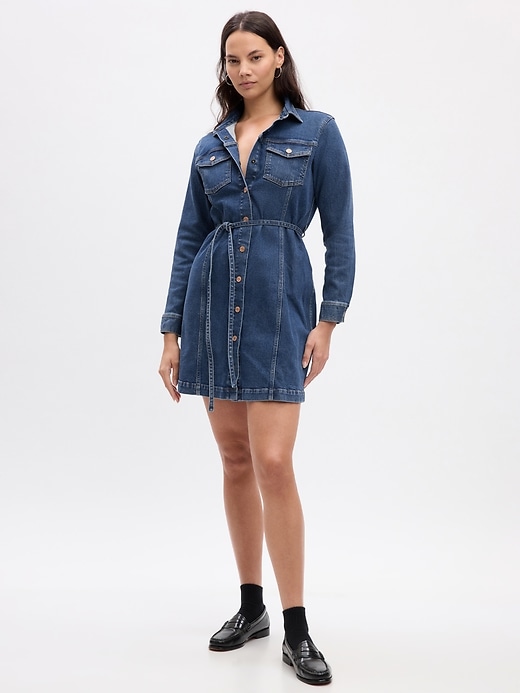 Image number 4 showing, Belted Denim Mini Dress