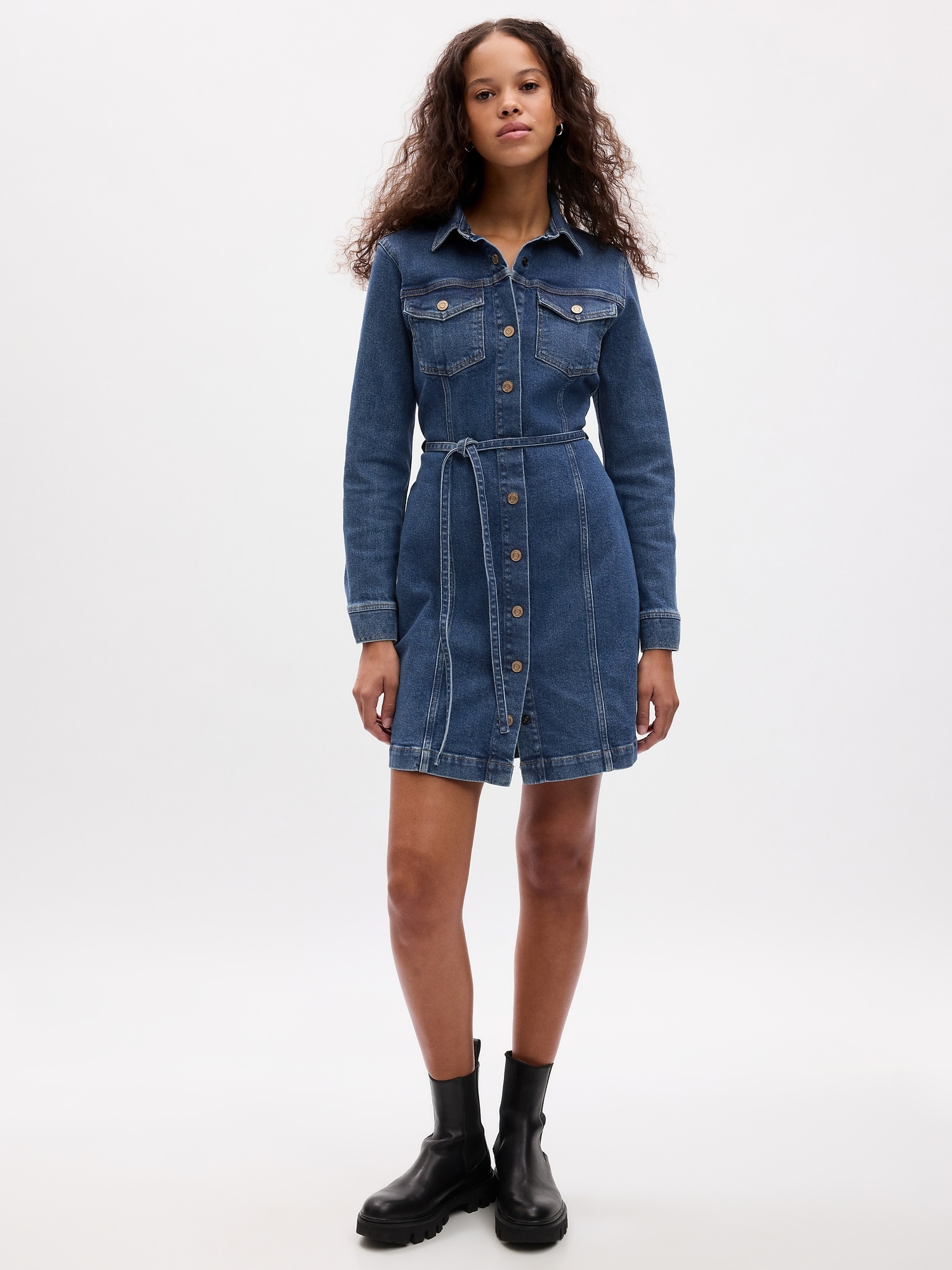 Buy Blue Denim Plain Round Collar It Girl Dress With Belt For Women by  Veera Wear Online at Aza Fashions.