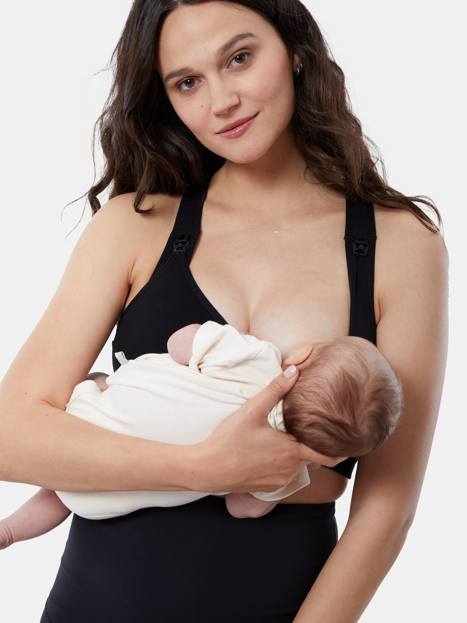 Seamless Rib Knit Maternity And Nursing Bra - Black, M